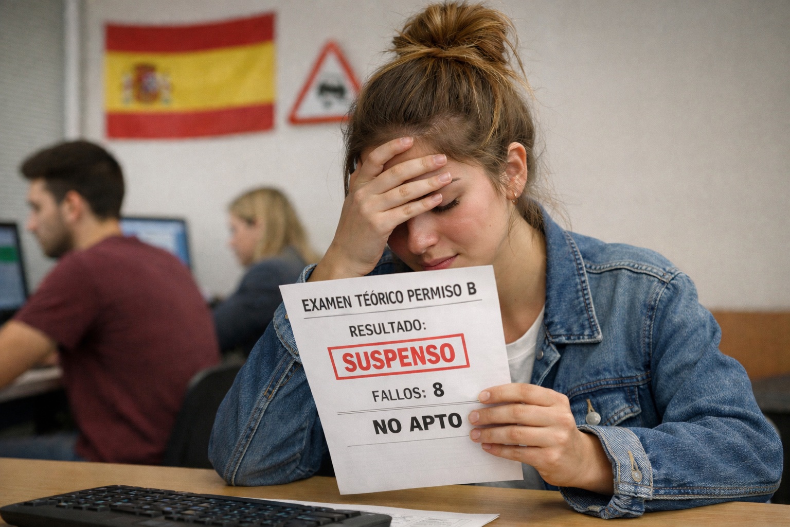 Frustrated student after failing the Permiso B theory test